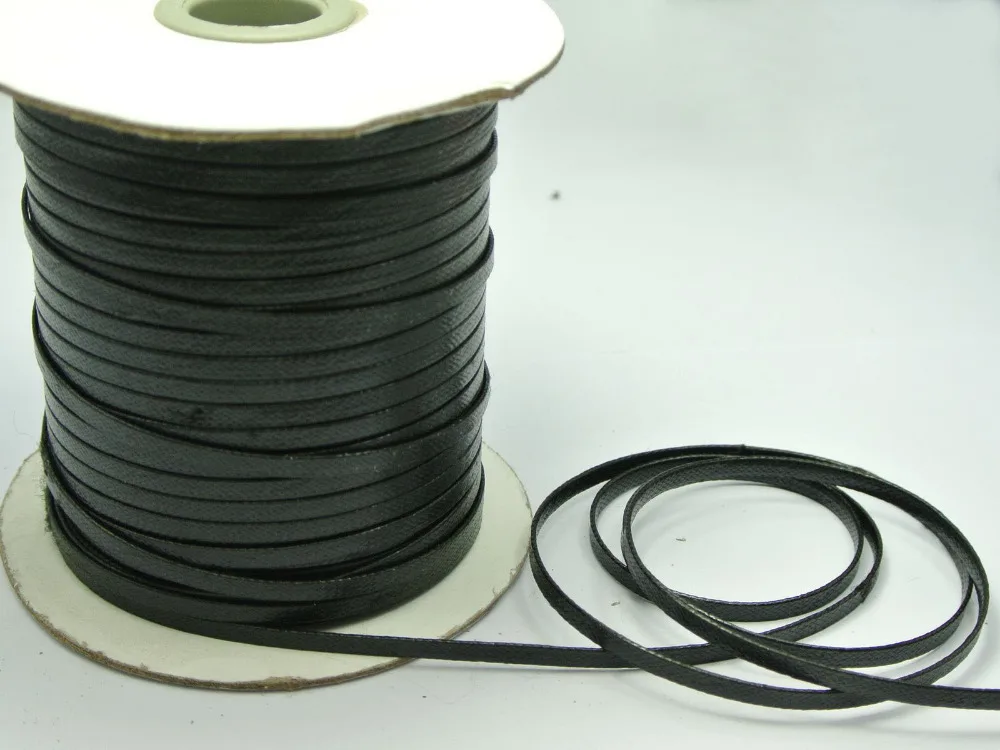 

100 Yards Black FLAT Korean Waxed Cord Craft Lace String Thread 4mm