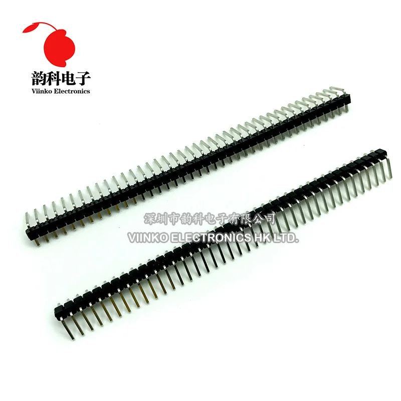 100pcs 40 Pin 1x40 Single Row Male 2.54mm Breakable Pin Header Right Angle Connector Strip bending