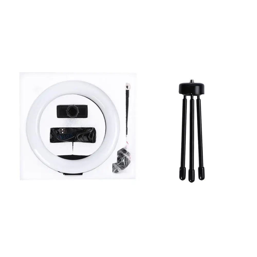 Anel de luz led, de preenchimento, 8 polegadas, dimerizável, com tripé de mesa, para câmera, celular, selfie, vídeo, estúdio ao vivo