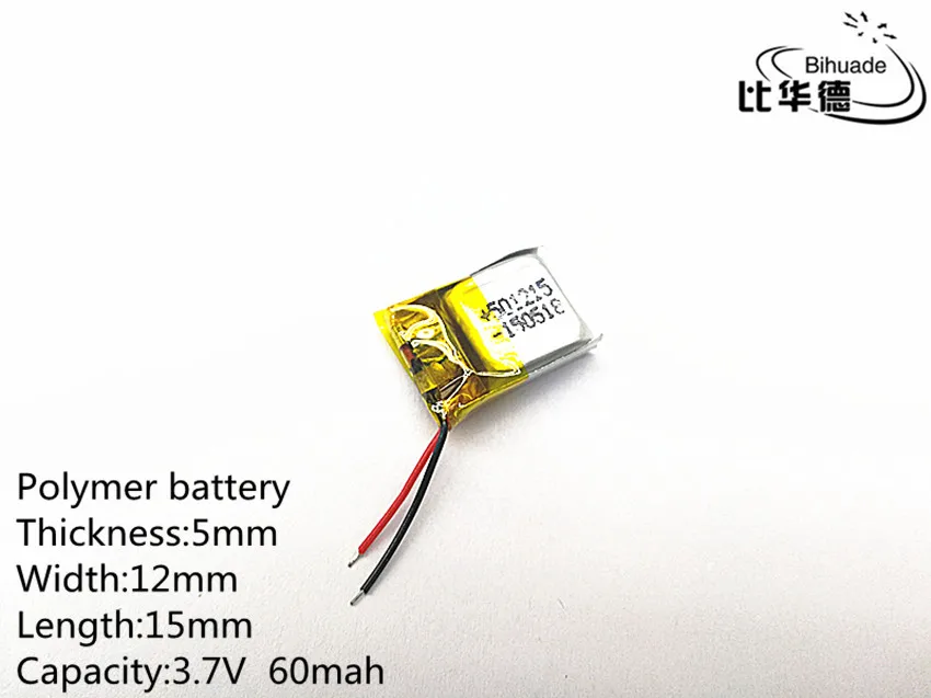 10 cái/lốc 3.7 V, 60 mAH, 501215 Polymer lithium ion/Li-Ion pin cho ĐỒ CHƠI, NGÂN HÀNG ĐIỆN, GPS, mp3, mp4, điện thoại di động, loa