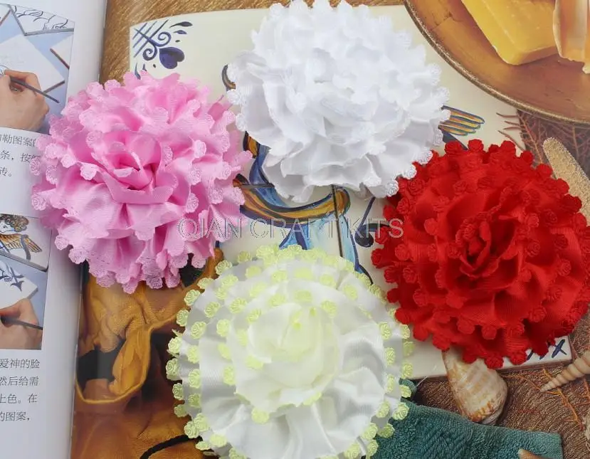 50pcs large handmade Satin Fabric Rosette Flowers in white 80mm-85mm wholesale free shipping