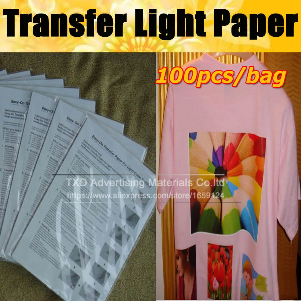 High quality Transfer paper for light shirts for heat press machine with free shipping 100 sheets/Lot