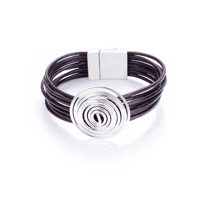 New trendy round copper wire multi-layer multicolor geniune leather cord magnetic clasp bracelets bangles for women and men