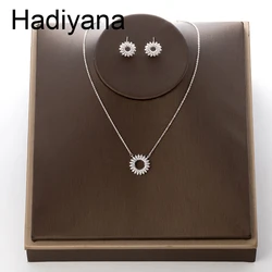Hadiyana Gorgeous Fashion Bridal Engagement Wedding Jewelry Shiny Round Lady AAA Zircon Earrings Pendant Set Party Gifts TZ8098