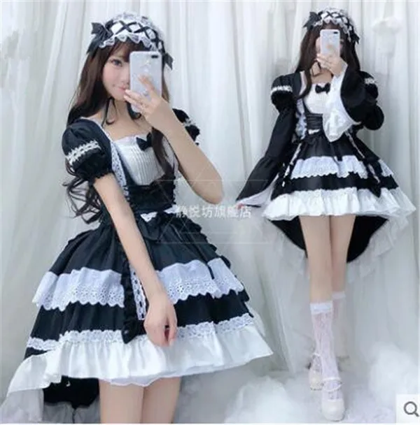 

Cosplay costume black and white COS dress lolita gothic tuxedo maid wear A