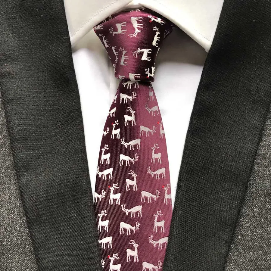 8 cm Width Unique Designer Men's Ties Burgundy with White Deer Embroidered Neck Tie Gravata for Christmas Banquet Party Gift