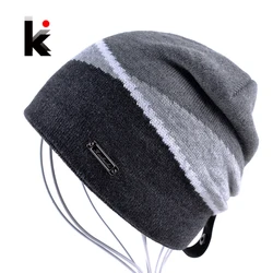 Winter Men's Skullies Gorro Brand Beanie Plus Velvet Hip-hop Hat Knitted Caps Boy Hats Beanies For Men Bonnet Touca Inverno