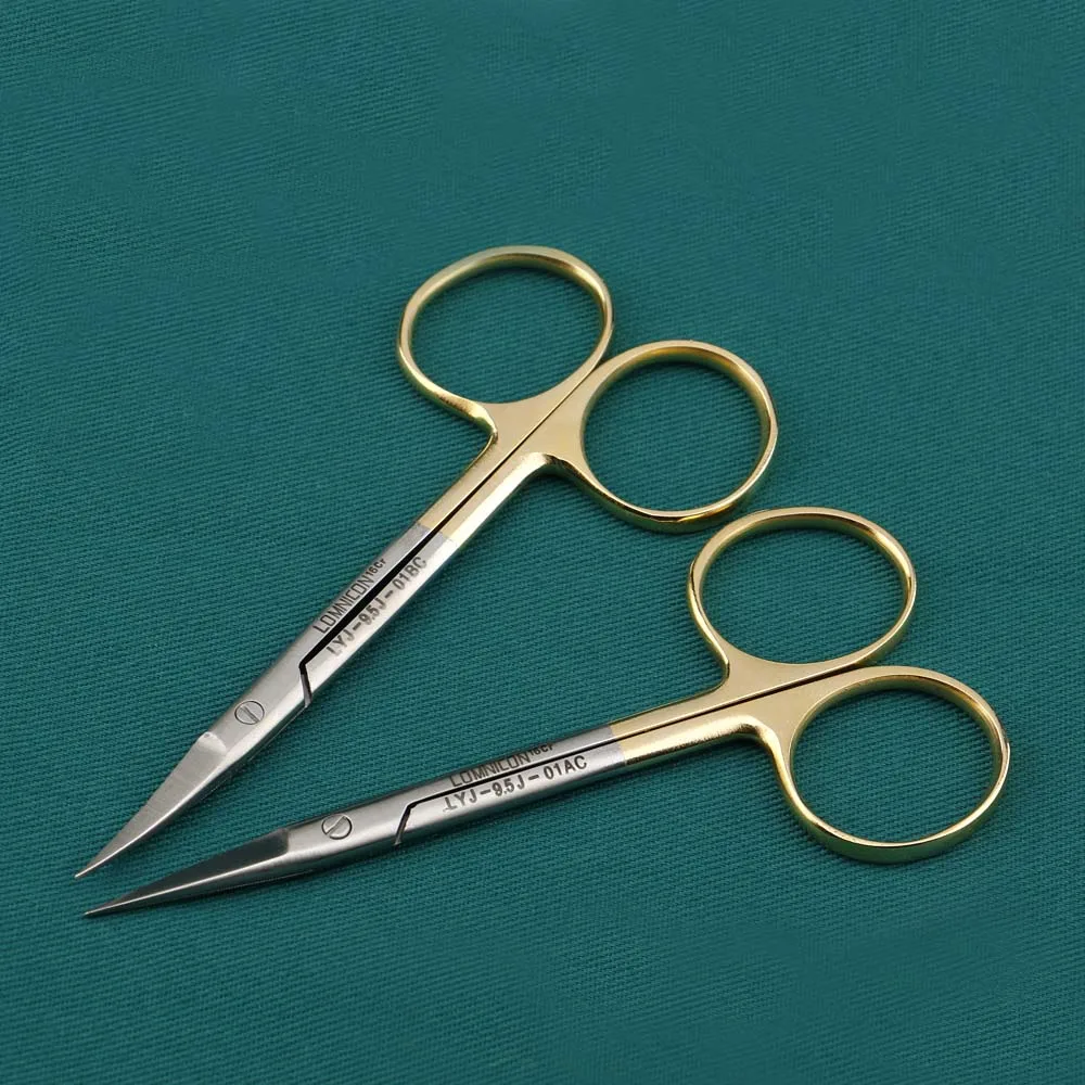 Golden handle double eyelids serrated scissors open eyes fine scissors eye with sharp straight elbow plastic surgery tools