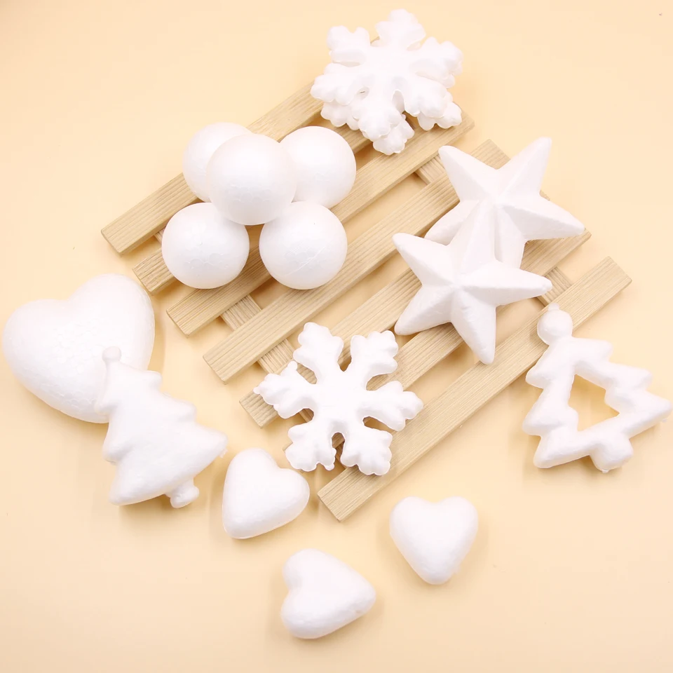 Multi Style DIY White Heart/Snowflake/Tree Ornaments Modelling Polystyrene Styrofoam Foam Ball Wedding Christmas Party Decor