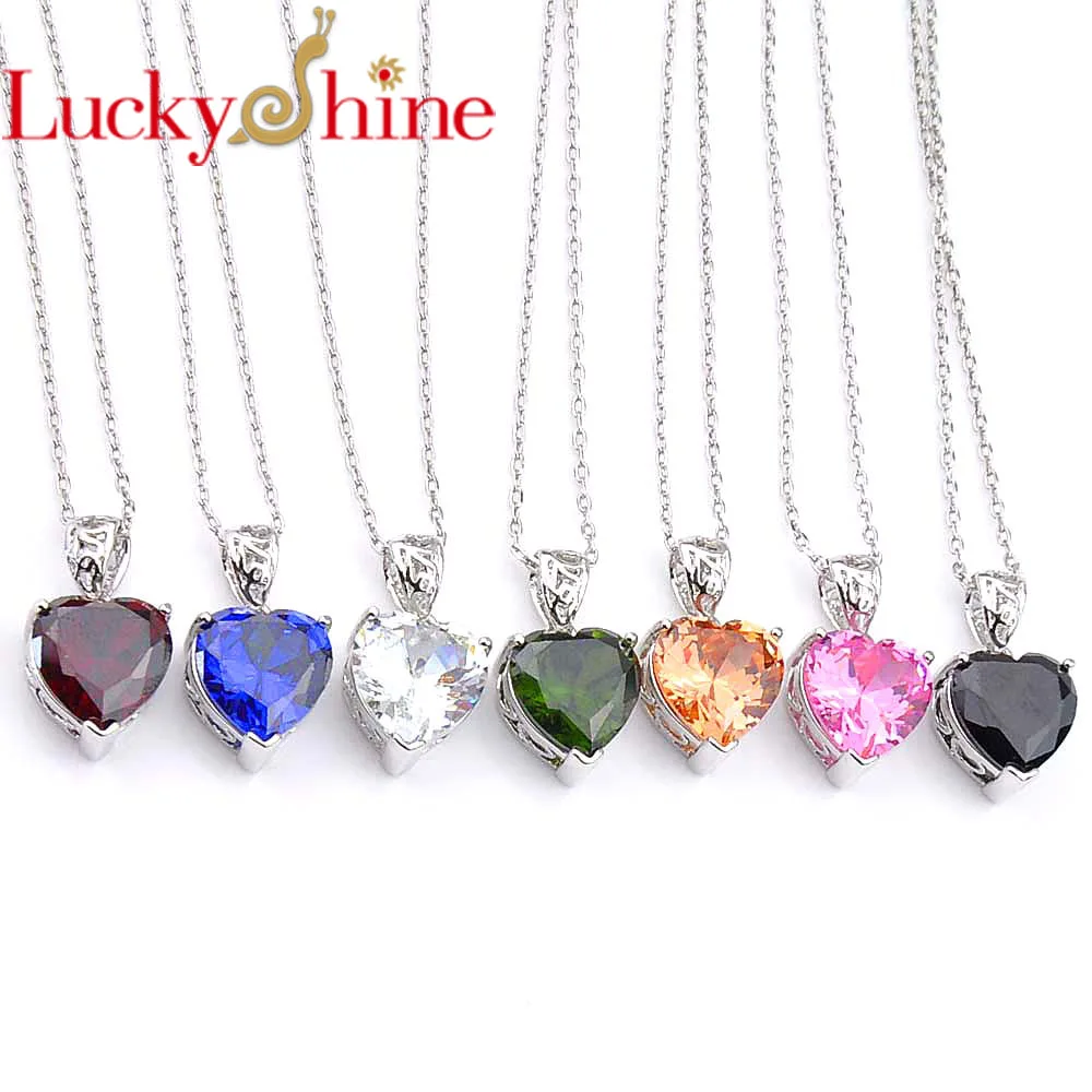 

Luckyshine Xmas Women Pendants Jewelry Heart Morganite Peridot Silver Necklaces Russia USA Australia Holiday Gift