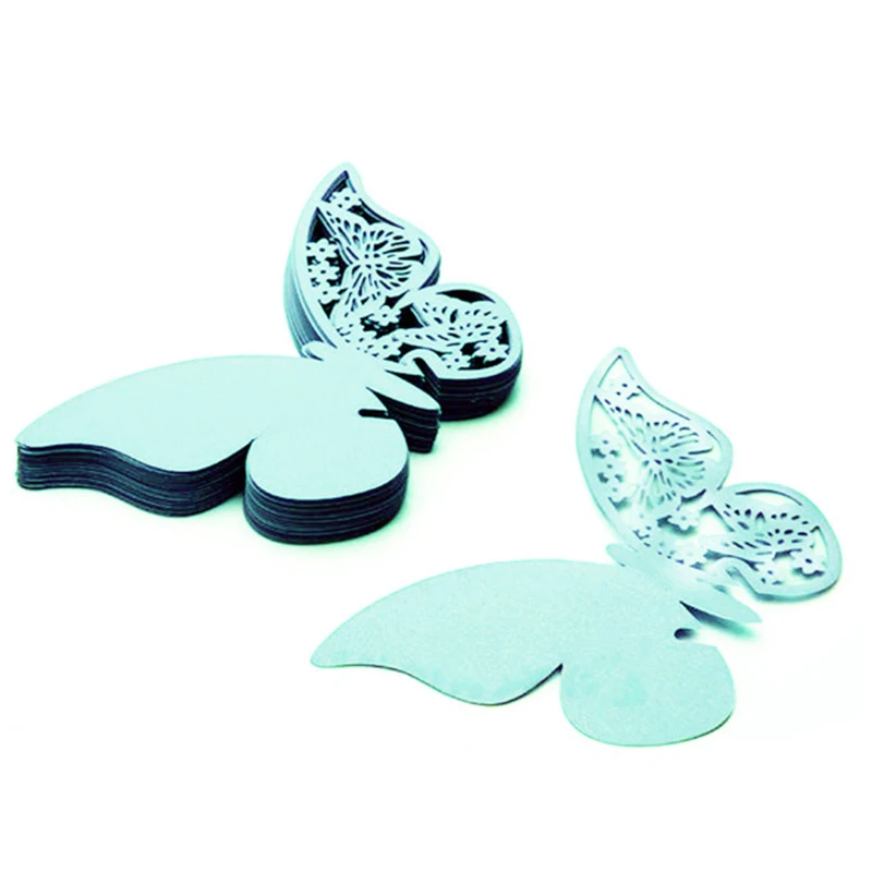 50Pcs/Lot Wine Glass Paper Butterfly Cut-out Place Escort Cards for Wedding Party Home Decorations Pink Purple White Blue