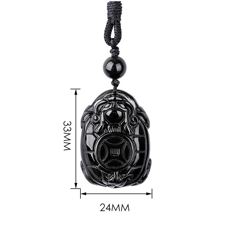 Natural Black Obsidian Carved Dragon Turtle Pendant Necklace Natural Stone Unisex Transshipment Bei Money Pendant With Chain