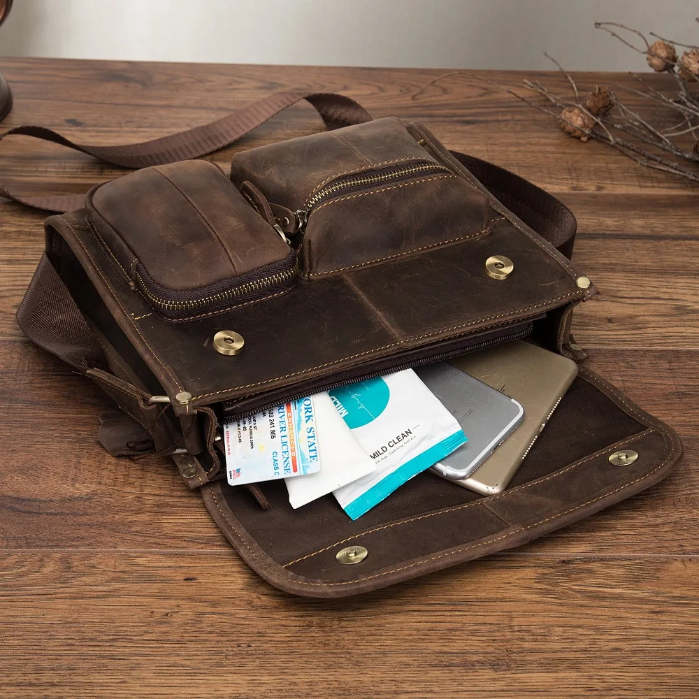 Original Leather Male Casual Design Student Shoulder Messenger Crossbody bag Fashion College Satchel 10\