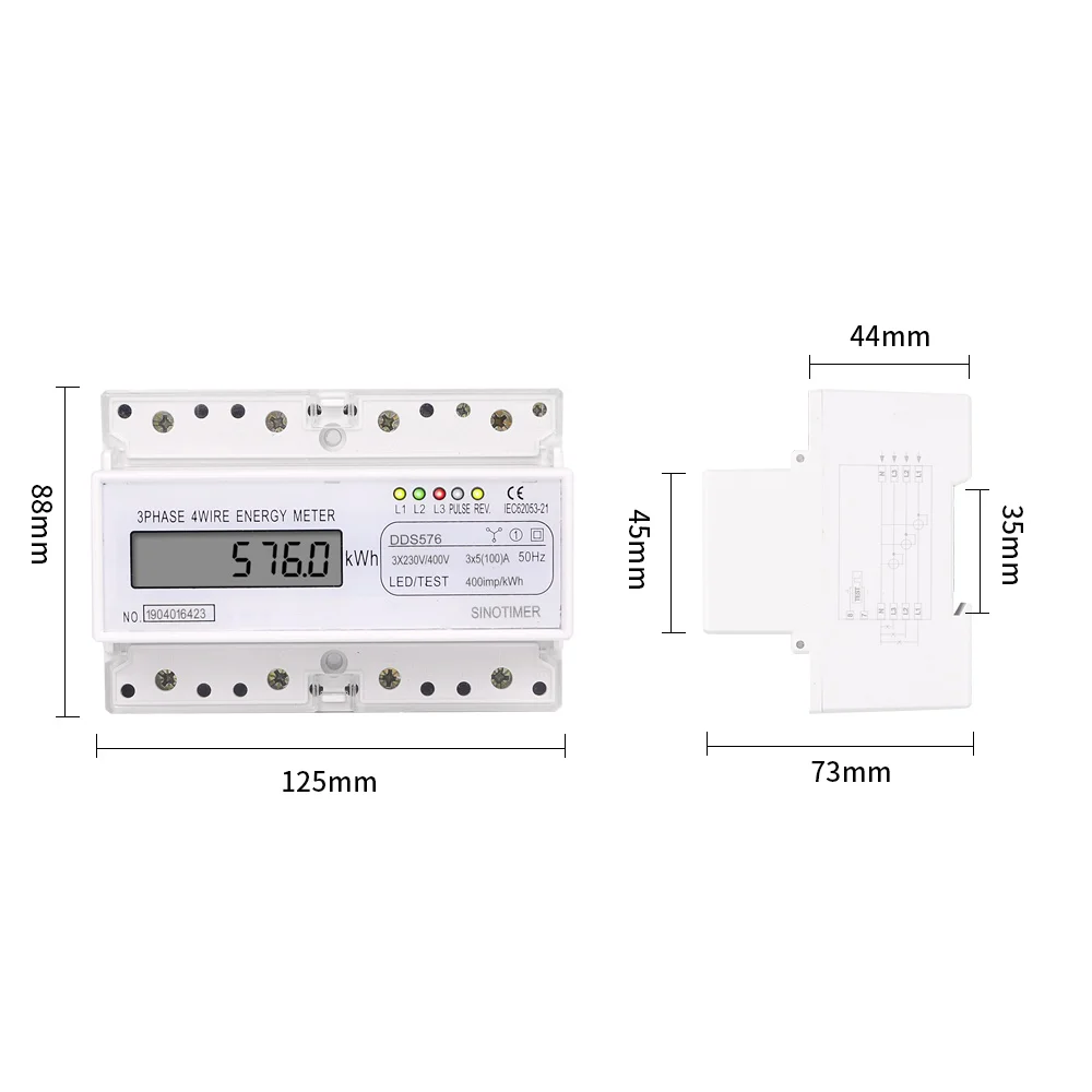 Simply Installation Three Phases 4 Wire Digital Power Meter Electric Electricity  Meter DIN Rail Mount AC 380V 5(100)A 50Hz