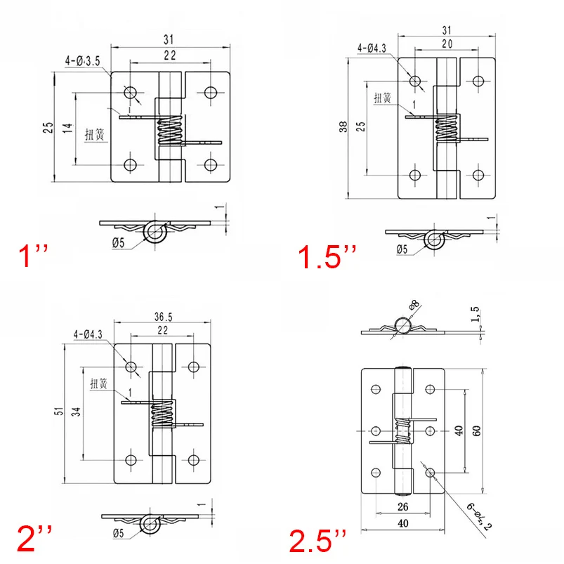 Picture 3: 4pcs Stainless Steel 304 Cabinet Hinge 1,1.5, 2 ,2.5 Inch Spring Hinge  Automatic Closing Back Wooden Box Small Loose Leaf