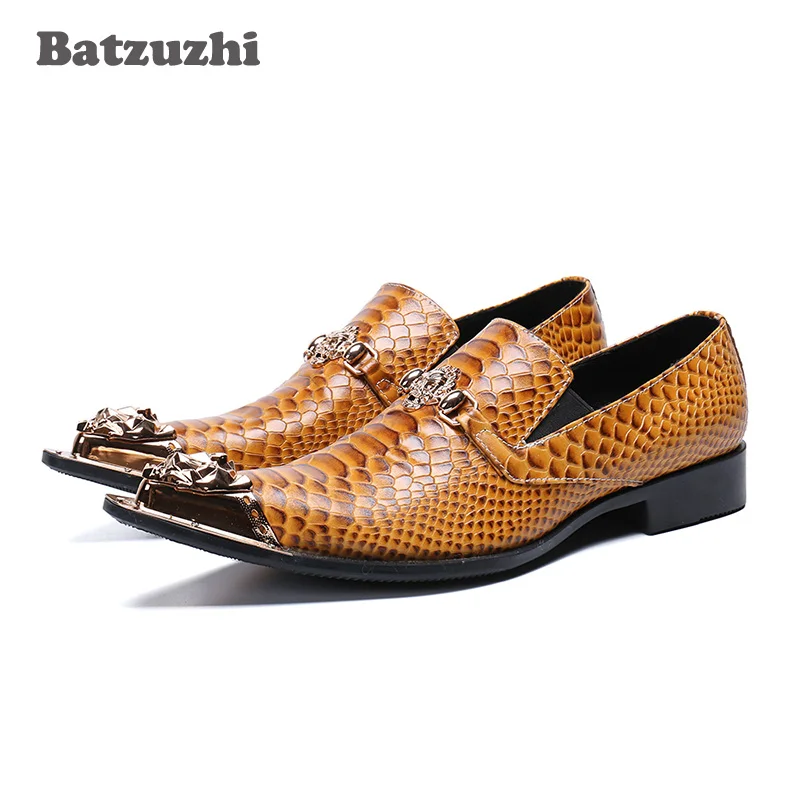 

Batzuzhi Italian Tpye Men Shoes Pointed Iron Toe Genuine Leather Dress Shoes Slip-on Party and Wedding Shoes Zapatos Hombre