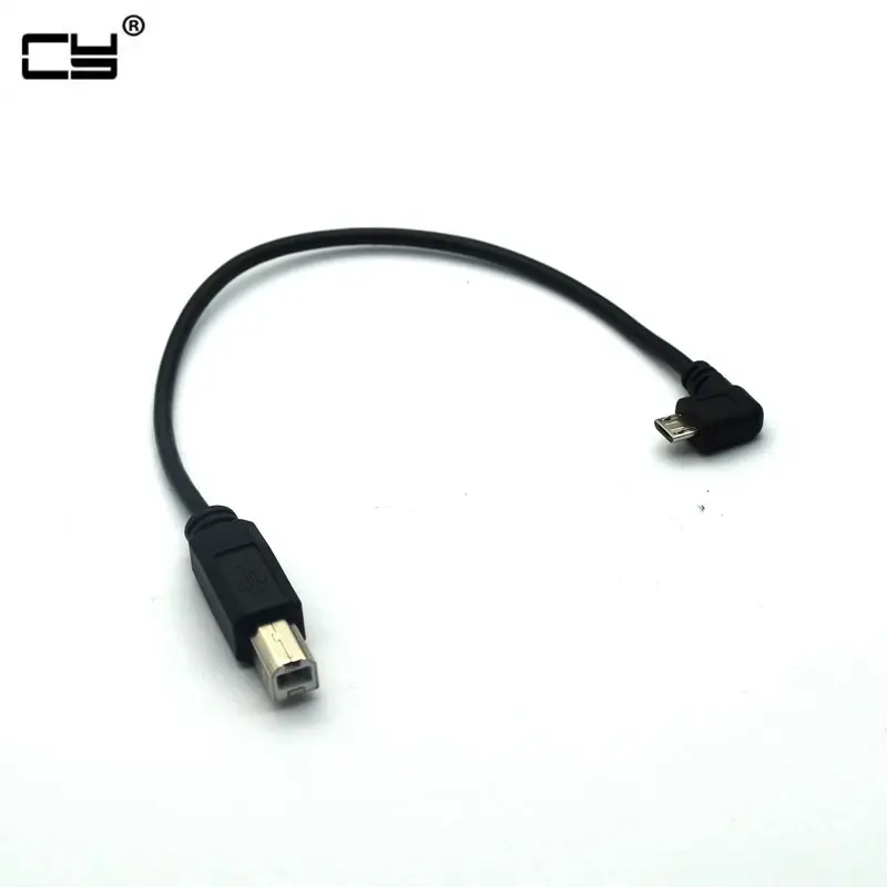 25cm USB 2.0 standard B Male to USB Micro 5 pin 5pin Male Right Angled 90 degree data Cable for tablet HUB hard disk printer