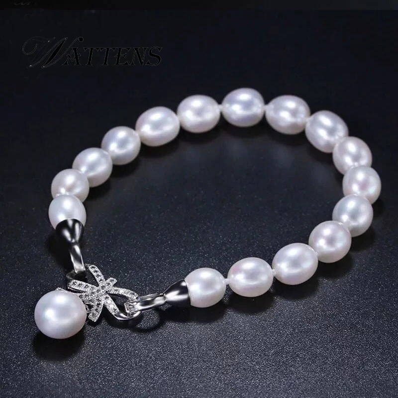 Glamour Pearl Jewelry Bracelets Natural Freshwater Pearl Bracelet 925 Sterling Silver bow-knot Bracelets Women Wedding Party