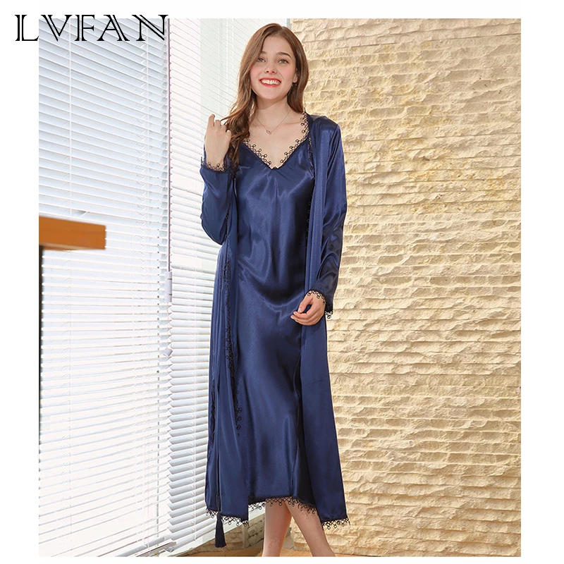 New Simulated Silk Single Nihgtgown Ladies Spring Long Sleeved Bedclothes Simulated Single Nightgown Lady Spring WP669