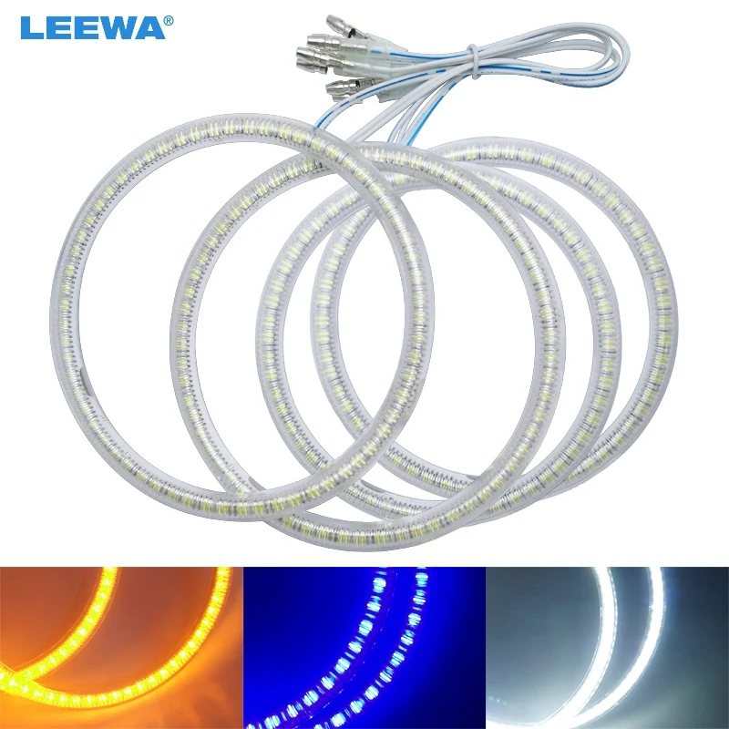 LEEWA 3-Color Car LED Halo Rings Angel Eyes DRL Head Lamp For Lada Priora Light White/Blue/Yellow 2x106mm,2x115mm #CA1099