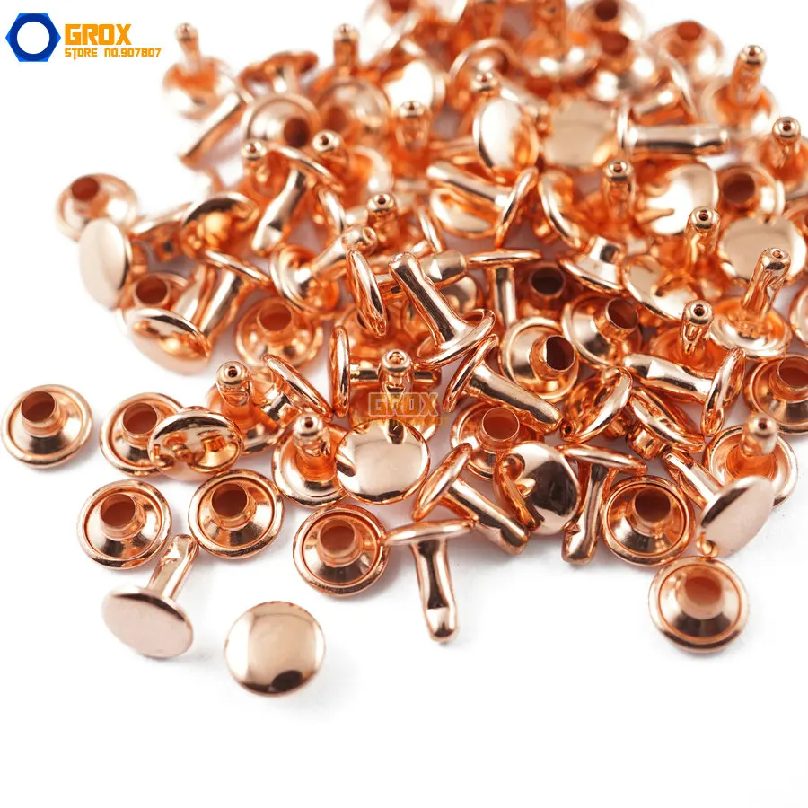 350 set 8*8mm Rose Gold Double Cap Round Rapid Rivet Punk Rock Leathercraft Rivet