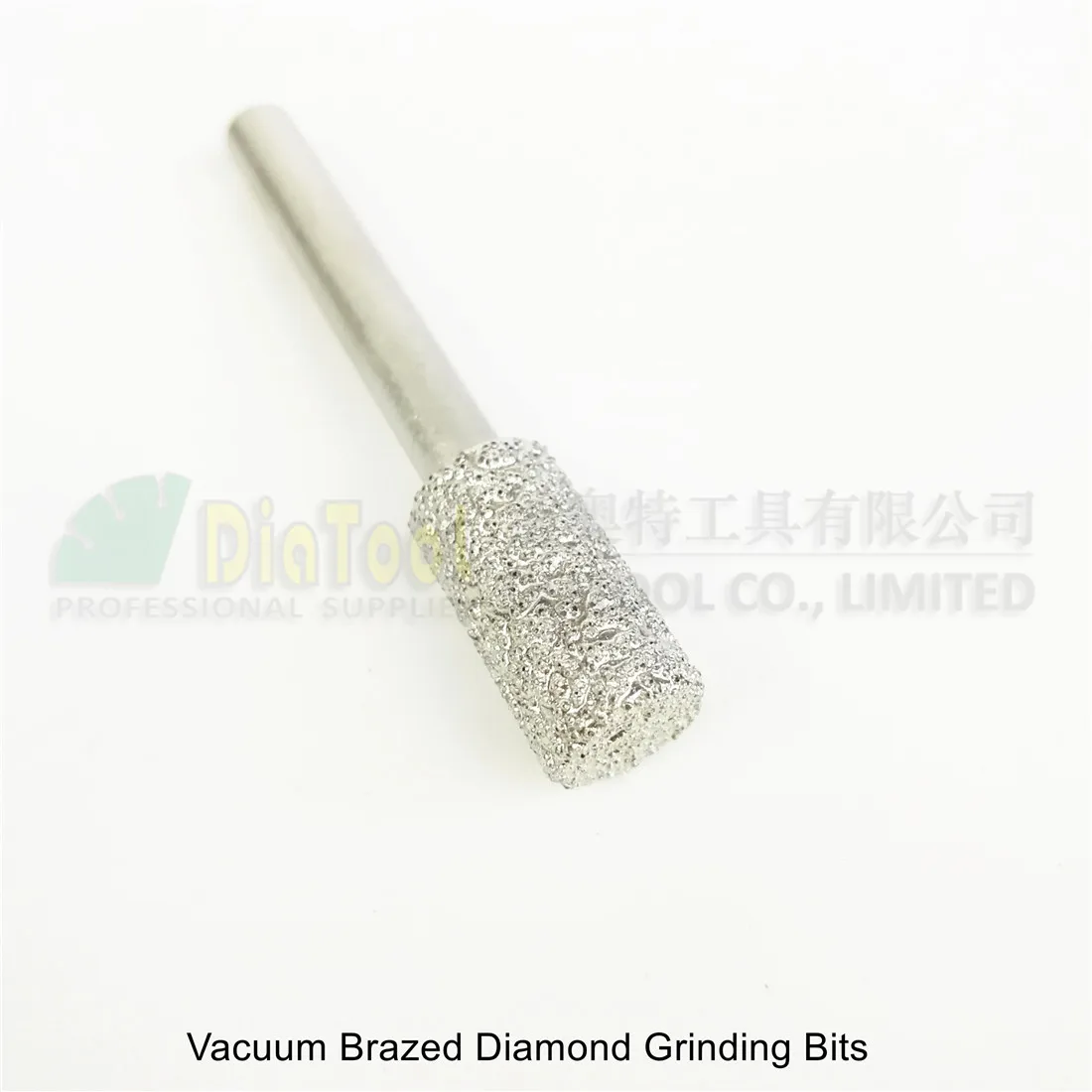 DIATOOL 5pcs Diameter 10mm Cylinder Flat End Diamond Burrs Shank 6mm Grit 46 Vaccum Brazed Diamond Grinding Head