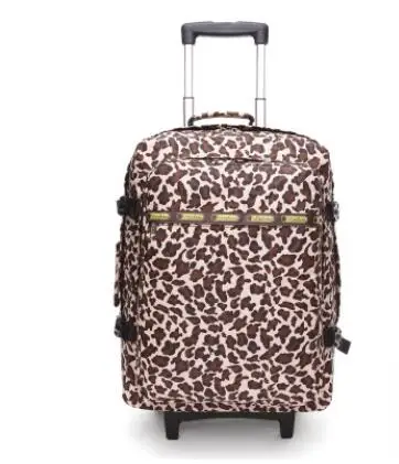 

20" Leopard Travel bag on wheels Rolling Backpack trolley travel cabin luggage suitcase bag on wheels for women Travel Duffles