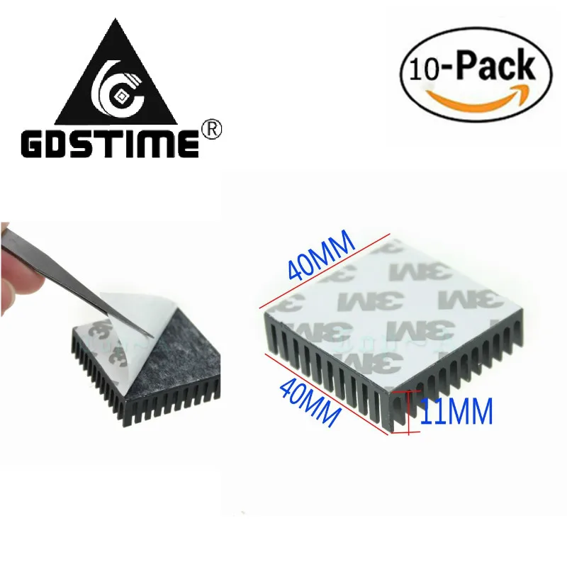 

10 Pieces Gdstime 4cm 40X40X11mm Extruded Black Heatsink for Electronic Cooling 40mm x 10mm