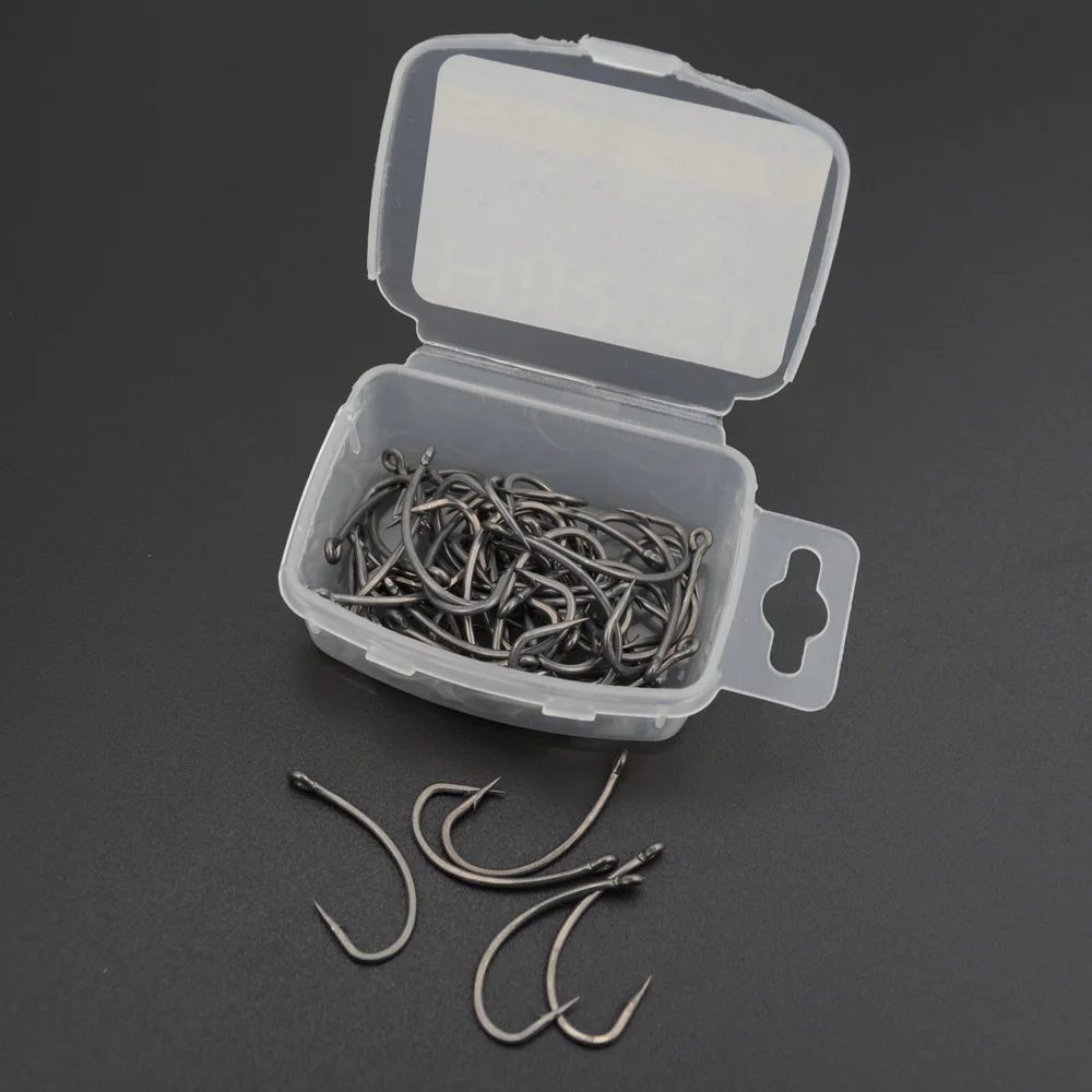 100pcs Coating High Carbon Stainless Steel Barbed Carp Fishing Hooks Pack with Retail Original Box 8003