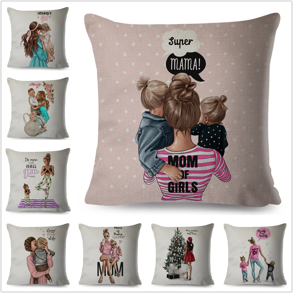 Super Mama Pillow Case  Decor Fashion Lady Black Girl Cushion Cover Polyester  Pillowcase for Sofa Home Children Room 45x45cm