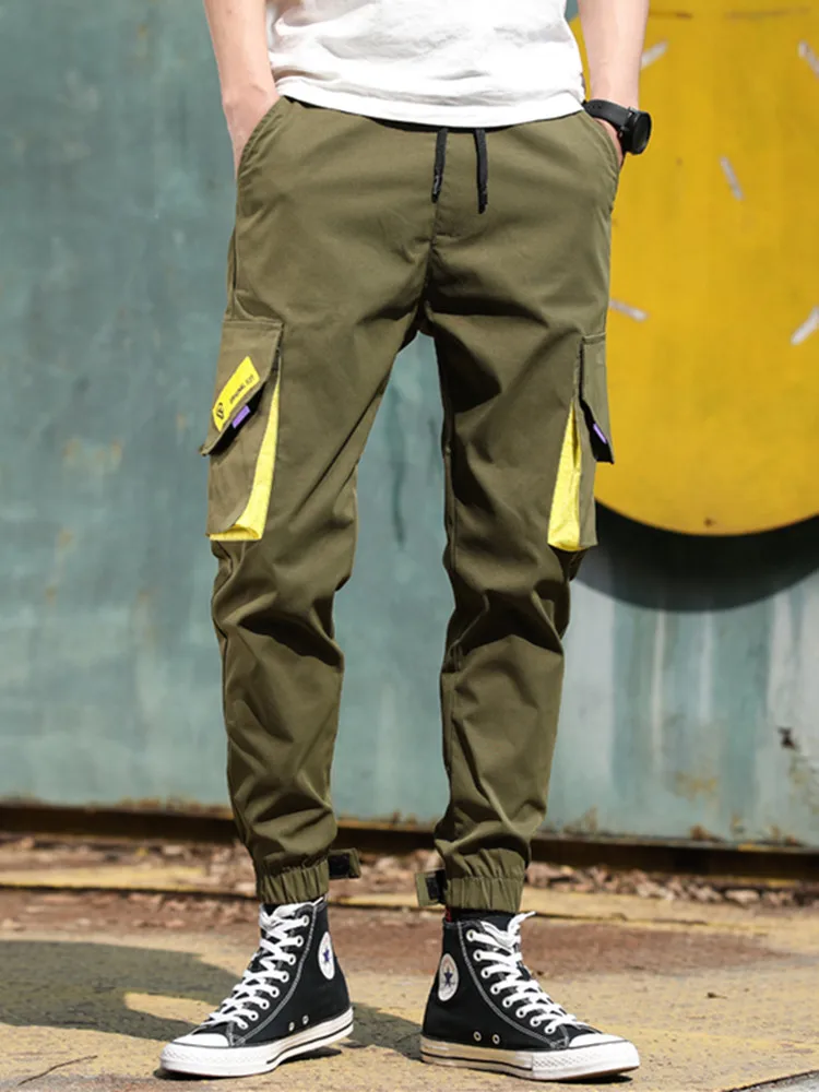 

EL BARCO Cotton Hip Hop Men Cargo Pants Joggers Black Army Green Pockets Male Streetwear Casual Pants Khaki Grey Long Trousers