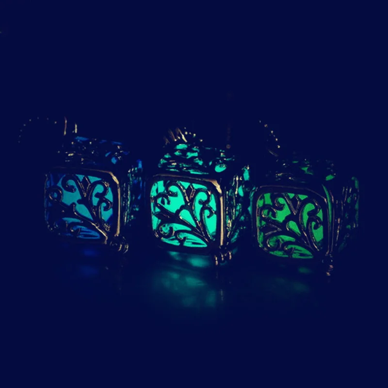 50pcs/lot luminous necklace Hollow out Square Tree of Life luminous beads pendant love magic box necklace