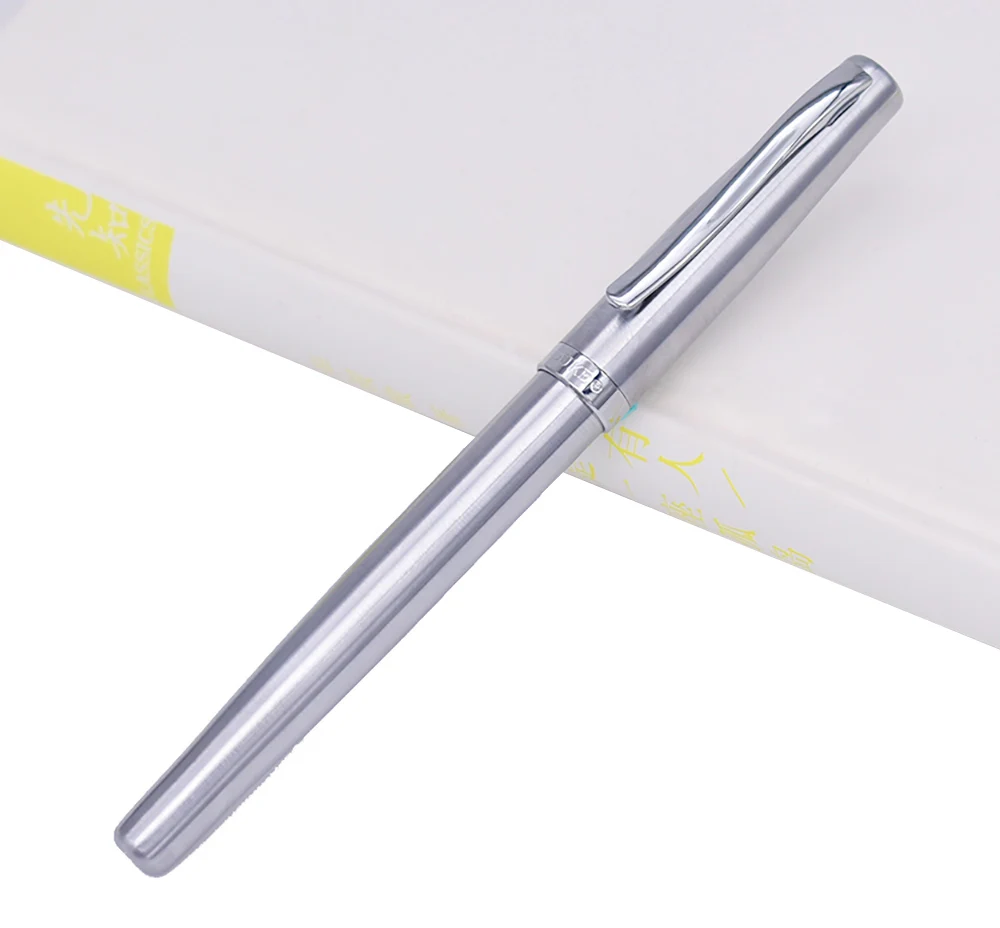 Duke 209 Steel Fude Calligraphy Fountain Pen Bent Nib , Pure Silver Color Writing Gift Pen for Painting / Office / Home