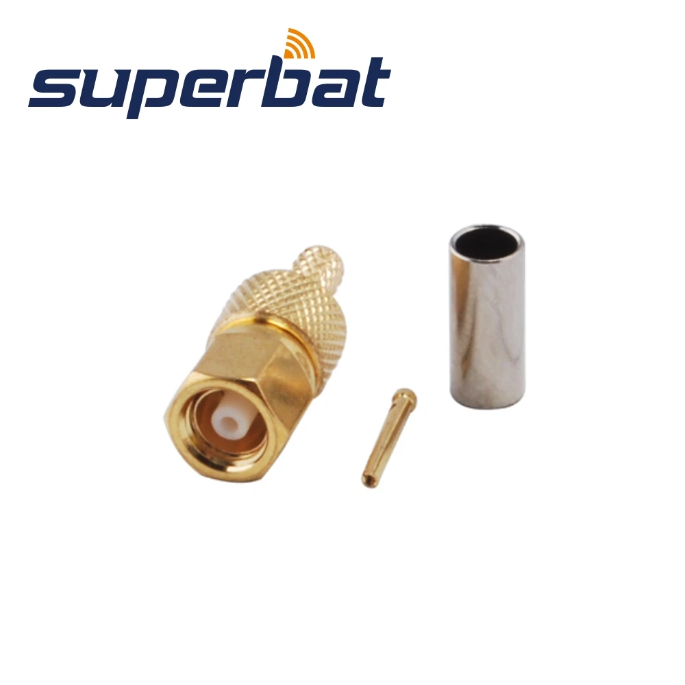 Superbat ขั้วต่อสายโคแอ็กซ์เชียล SMC ตัวผู้แบบจีบ10ชิ้นสำหรับสาย RG174 RG178 RG316 LMR100