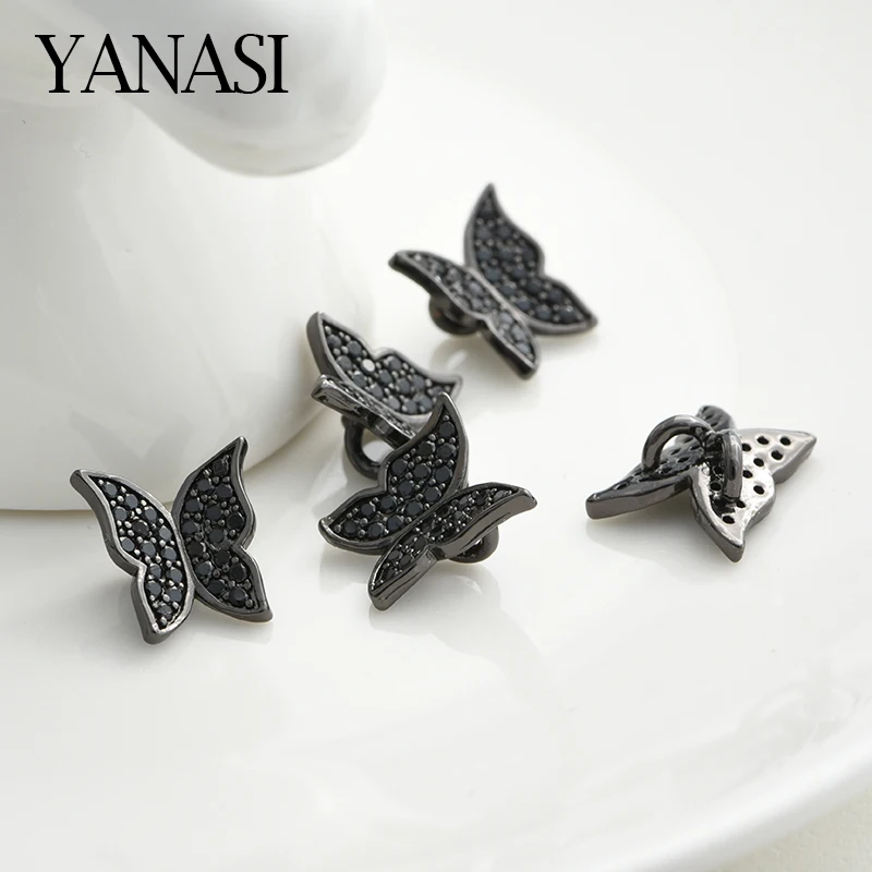 1PCS 10mm Black Cubic Zirconia Butterfly Charms Pendants Beads for DIY Handmade Jewelry Bracelet Necklace Making