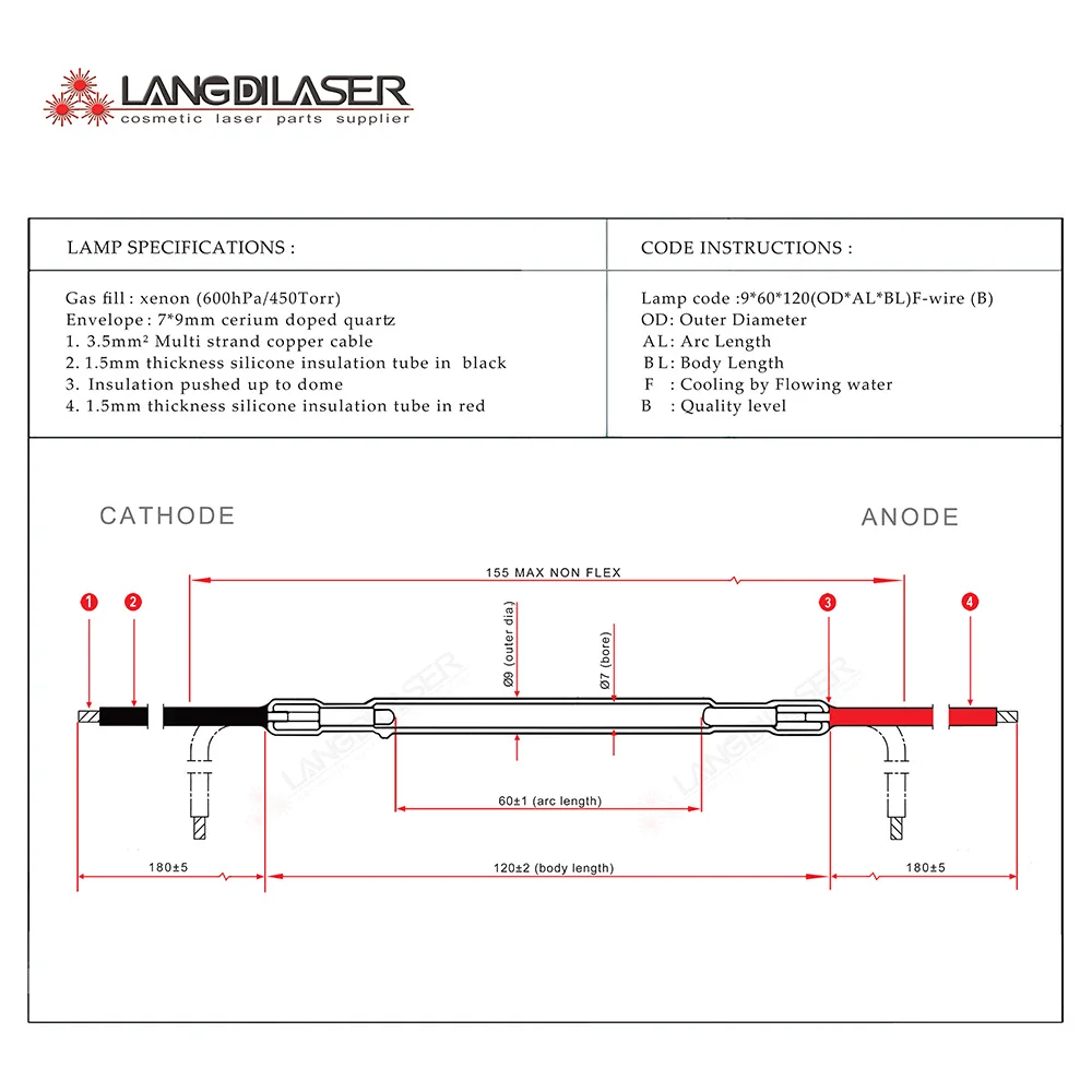 DPL light lamp : 9*60*120F - wire , IPL Lamp for Sincoheren , cosmetic laser repair lamp , Sincoheren lamp