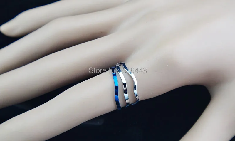 100Sets Fashion 2014 New  3 in 1 Stainless steel Blue with Silver Women Mens Rings or Joint Rings Wholesale Jewelry lots A473