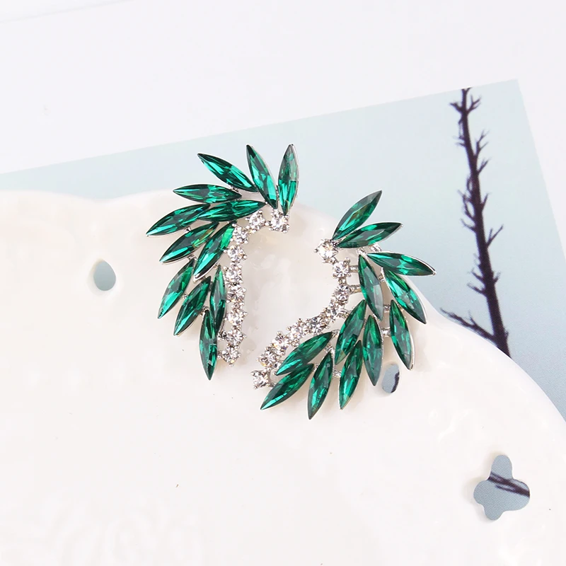 Mitoky Shining Rhinestone Wings Stud Earrings Acrylic Crystal Stone Women Piercing Earrings Trendy Wedding Jewelry Christmas Gif