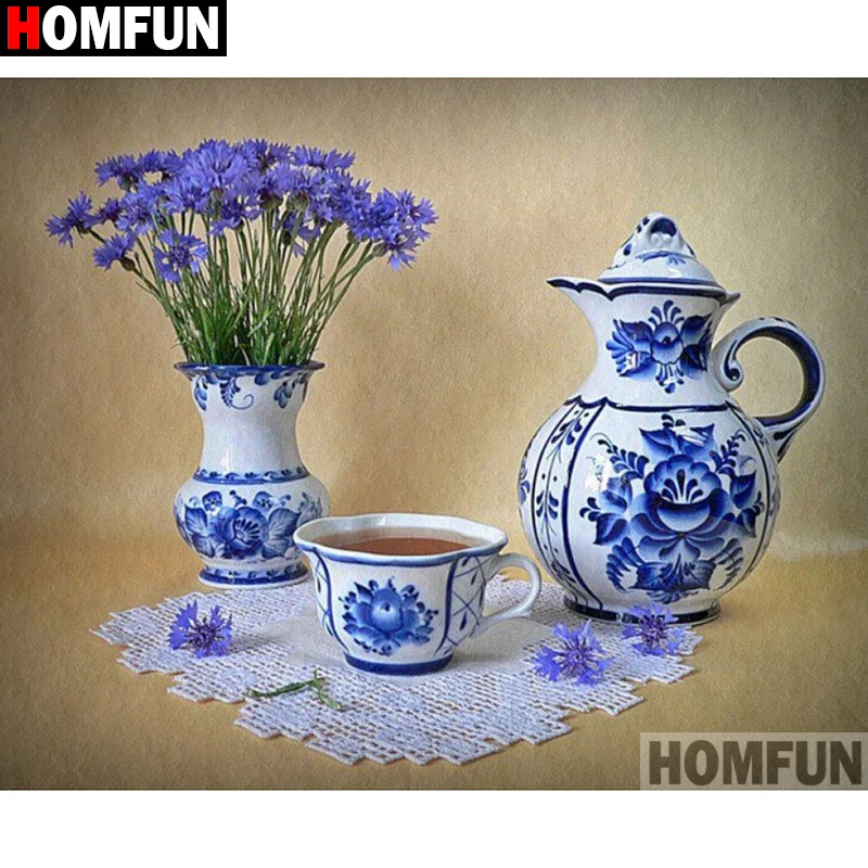 

HOMFUN Full Square/Round Drill 5D DIY Diamond Painting "Cup teapot landscape" Embroidery Cross Stitch 3D Home Decor Gift A17634