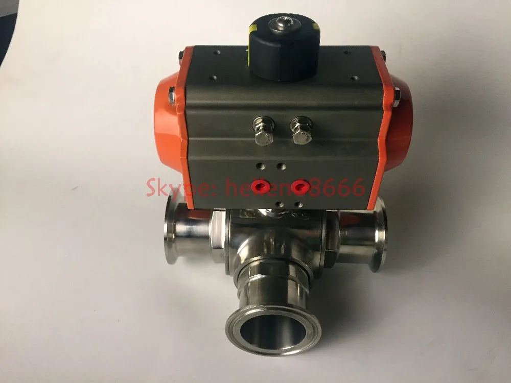 pneumatic quick install valve 7/4 DN40,3 way 304 sanitary stainless steel valve,double actin T port valve