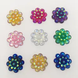 DIY 15PCS 16mm AB Resin 3 layer flower Rhinestone Flatback Wedding Buttons craft K04