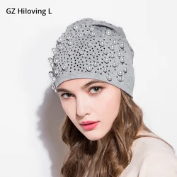 GZHilovingL News Womens Diamonds Hats Autumn Winter Spring Preals Womens Beanies Hats Soft Casual Polyester Slouch Beanies Hats