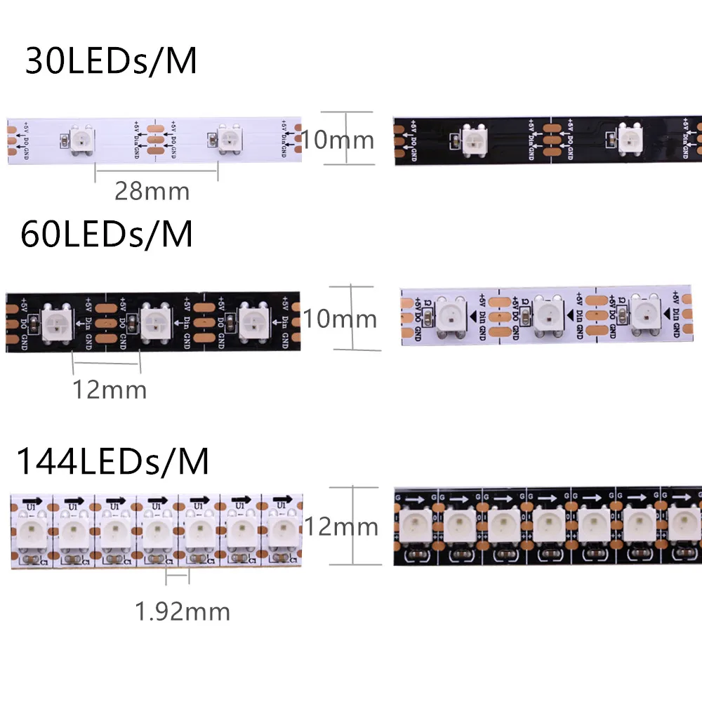 1m/5m ekonomiczny WS2812B inteligentna taśma pikselowa led, czarno-biała płytka drukowana, 30/60/144 diody led/m WS2813 30/60/144 pikseli,