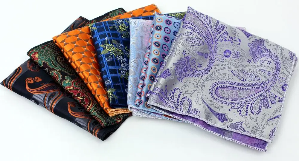 

New Fashion Paisley Floral Men 100% Silk Stripes Pocket Square Hanky For Men Jacquard Woven Classic Wedding Party Handkerchief