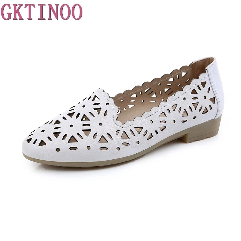 

GKTINOO 2025 Women Flat Shoes Genuine Leather Woman Ballet Pointed Toe Flats Summer Lady Hollow Out Loafers Women Shoes Sandals