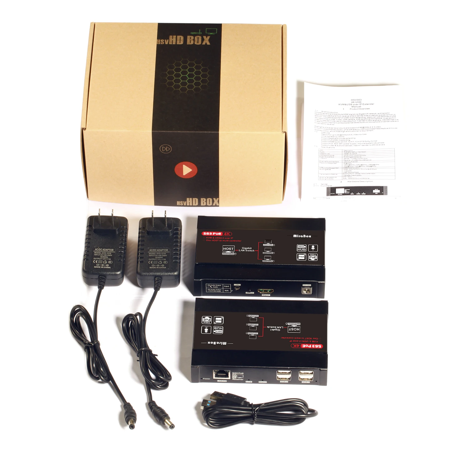 Mirabox HD KVM Extender 4K@30Hz Over TCP IP support Gigabit PoE Network Switch up to 383ft  Cat6 to HDMI Receiver