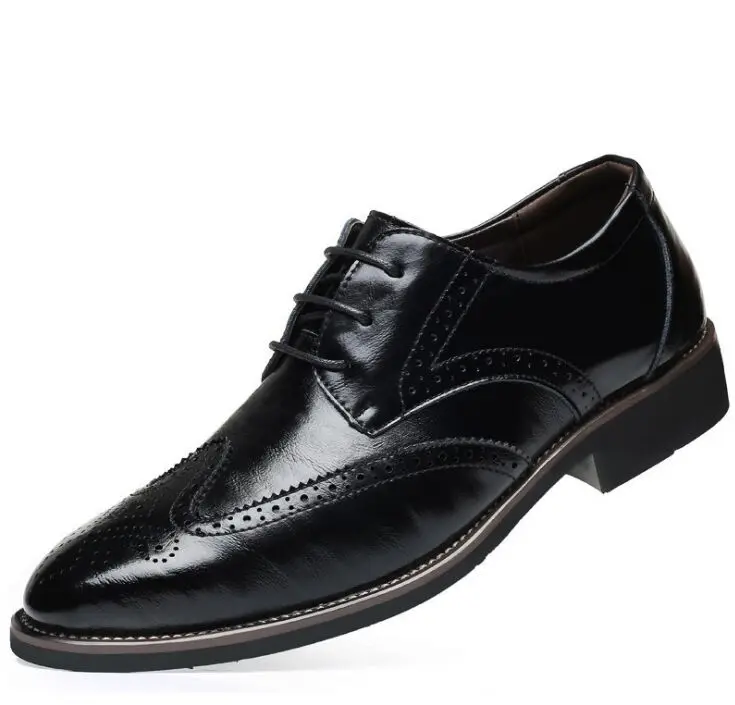 new 2024 New Men Oxford Genuine Leather Dress Shoes Brogue Lace Up Flats Male Casual Shoes Black Brown Size 38-48