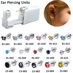 Pistola desechable para Piercing de oreja, aretes cuadrados de cristal de circonita cúbica, joyería corporal sin infección cruzada, regalos para bebés, 1 unidad