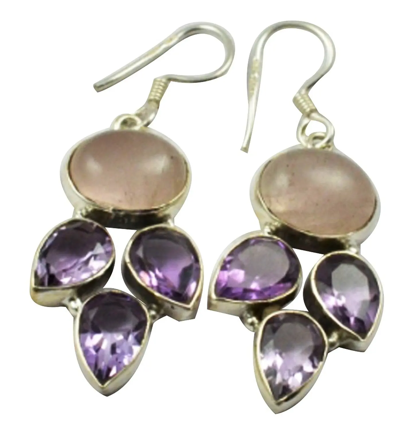 

Lovegem Genuine Rose Quartz & Amethyst EARRINGS 925 Sterling Silver, 43.9mm, AE2170
