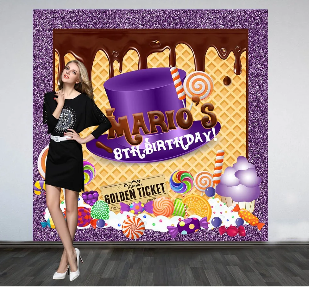 custom Chocolate Brown Factory Birthday Candy Candyland Purple Theme backdrops Computer print party backgrounds